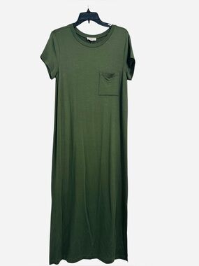 Loft NWT Olive Green Short-Sleeve Maxi T-Shirt Dress. Sz M
